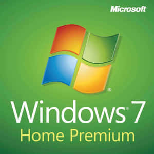 Windows 7 Home Premium 軟件標誌，帶有彩色玻璃面板，背景為綠色。