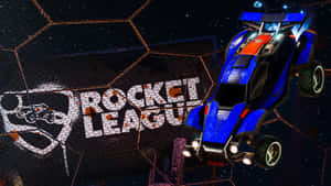 一架藍色和橙色的Rocket League賽車漂浮在星光燦爛的六角形競技場中。 — 火箭 GIF 壁紙