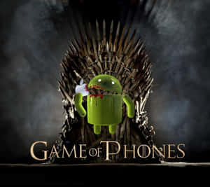 鐵王座上的Android吉祥物，帶有血和Apple標誌，惡搞《權力遊戲》。