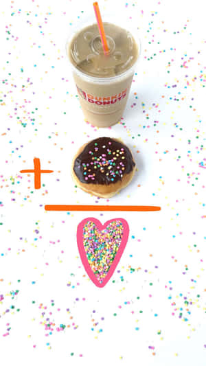 Dunkin' Donuts凍咖啡和朱古力彩針冬甩，配上彩色糖針，白色背景。