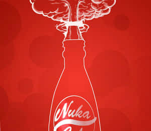 Nuka Cola瓶子在紅色背景上噴發泡沫