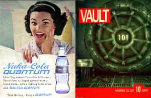 來自Fallout遊戲的Vault 101門旁邊的1950年代Nuka-Cola Quantum廣告。