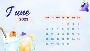 2023年6月日曆，水彩飲料和粉彩背景。 — 夏日氣息 壁紙