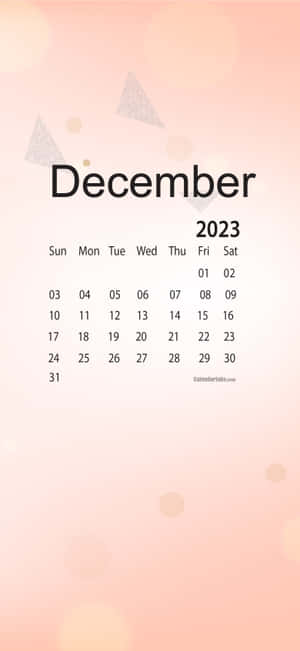 2023年12月日曆，帶有柔和蜜桃色背景和閃亮三角形。
