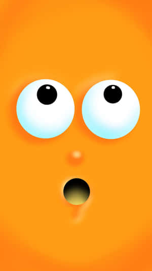 一個驚訝的卡通臉，睜大眼睛和張開嘴巴，在橙色背景上。