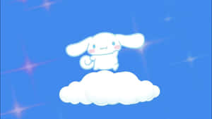 一隻卡通兔子坐在藍天白雲上，帶有閃爍光芒。