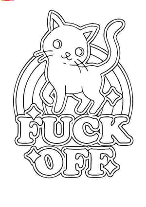 卡通貓，背後有彩虹和星星，粗體文字寫著 fuck off。