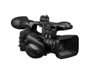 專業黑色Canon攝錄機，附麥克風和鏡頭。