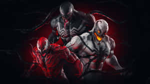 三個共生體角色 Venom Carnage 和另一個變體的侵略性姿勢。