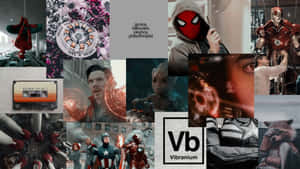 Marvel超級英雄拼貼， featuring 鐵甲奇俠、格魯特、美國隊長和蜘蛛俠在動作場景和標誌性時刻中。