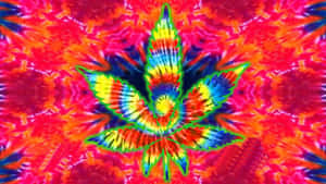 迷幻紮染大麻葉在旋轉背景上呈現彩虹色彩