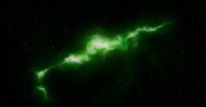 深空中被遙遠恆星環繞的發光綠色星雲。