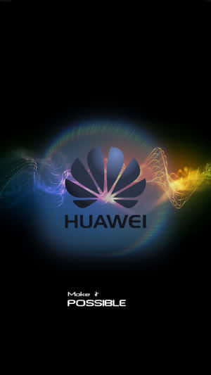 華為標誌帶有彩色能量波和標語make it possible。 — Huawei 壁紙