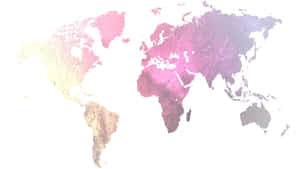世界地圖，在白色背景上帶有粉紅紫色和金色漸變紋理。