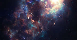 色彩繽紛的宇宙星雲，發光的氣體和劃過的彗星，背景是繁星點點的虛空。 — 高解析度 壁紙