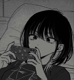 動畫女孩在沙發上放鬆時拿著披薩手機殼。