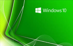 Windows 10標誌在帶有流動白色線條的綠色抽象背景上。