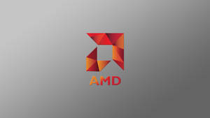 AMD標誌，紅色幾何設計，灰色漸變背景