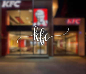 夜間的KFC餐廳，帶有發光標牌和草書標誌疊加。