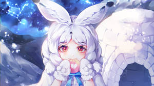 星空下長著兔耳朵和翅膀的動漫女孩