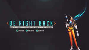 《鬥陣特攻》角色手持發光武器和「Be Right Back」串流訊息。