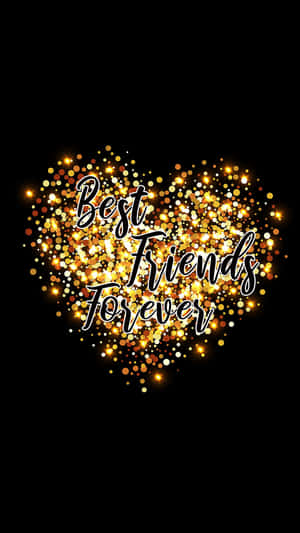 金色閃粉心形，上面有「Best Friends Forever」文字，背景為黑色。