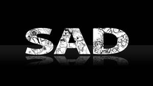 黑色反光背景上，填滿卡通面孔的「SAD」字樣。