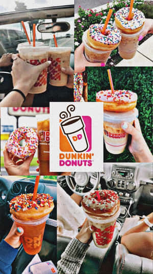 人們在汽車和戶外享用Dunkin' Donuts飲品和甜甜圈。