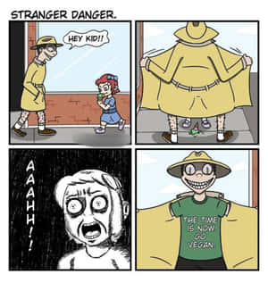 一個孩子走過一個陌生人，對方透露自己是純素主義者。