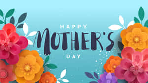 在藍色背景上帶有彩色紙花的Happy Mother's Day問候