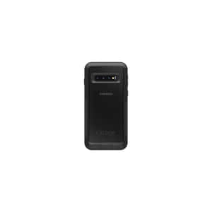 黑色OtterBox保護殼，用於Samsung Galaxy S10e手機，白色背景。