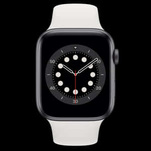 銀色Apple Watch配白色錶帶及極簡錶面，黑色背景