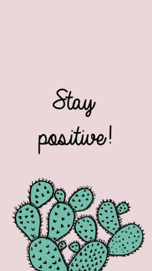 帶有心形圖案的仙人掌和「Stay positive!」信息，粉紅色背景 — 火影忍者海報 壁紙