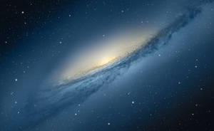 帶有發光核心和藍色旋臂的螺旋星系星空 — 星星 壁紙
