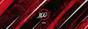 紅色和黑色對角線圖形，帶有「100」標誌和隱約的籃球運動員剪影。