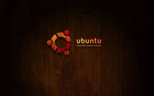 Ubuntu 標誌在深色木質背景上，附有標語 linux for human beings