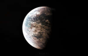 從太空觀看Kepler-186f系外行星，表面被照亮，背景為黑暗虛空 — Astroworld GIF 壁紙