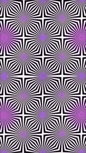 黑白幾何圖案，帶有紫色太陽爆發，創造出催眠的視錯覺。