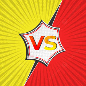 圖像設計，喺紅色同黃色背景上嘅漫畫對話氣泡入面有「VS」。