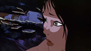 動漫女孩大眼睛在夜間透過黑暗扭曲的樹枝觀看。 — 動漫女孩 壁紙