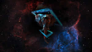低多邊形大象頭漂浮在色彩繽紛的宇宙星雲中，伴有星星。 — 美麗的日落動畫 壁紙