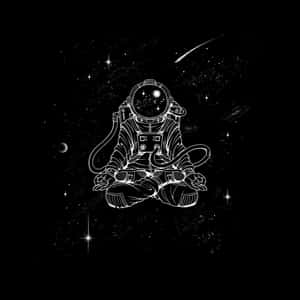 太空人喺太空打坐，有星星、彗星同行星