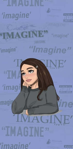 動漫女孩長長棕色頭髮，將下巴擱在手上，背景藍色，有「imagine」文字和家長指引標籤。