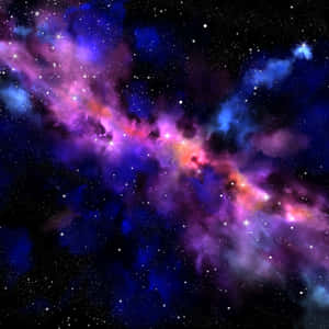在深空中閃爍星星的充滿活力的紫色、粉紅色和藍色星雲。