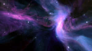 色彩繽紛的宇宙星雲，帶有旋轉的紫色和藍色雲彩以及發光的星星。