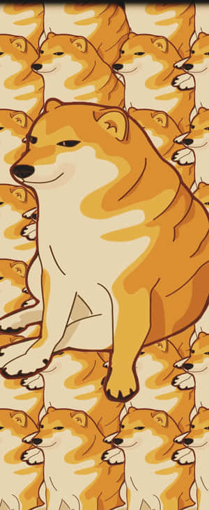 帶有重複柴犬插圖的橙色和奶油色壁紙。 — Galaxy Z Flip 6 壁紙