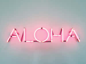 藍色牆上寫有 aloha 的粉紅色霓虹燈牌 — 淺粉紅色美學動圖 壁紙
