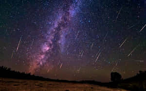 夜間黑暗森林上空的銀河和流星。 — 銀河系 壁紙