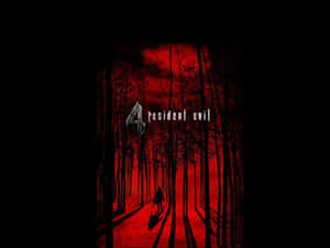 一個人在黑暗森林中的紅色道路上行走的剪影，帶有 'Resident Evil 4' 標誌。
