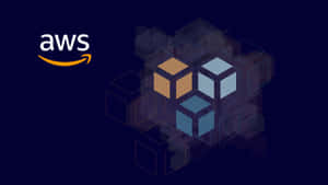AWS 標誌，帶有漂浮立方體在深藍色背景上